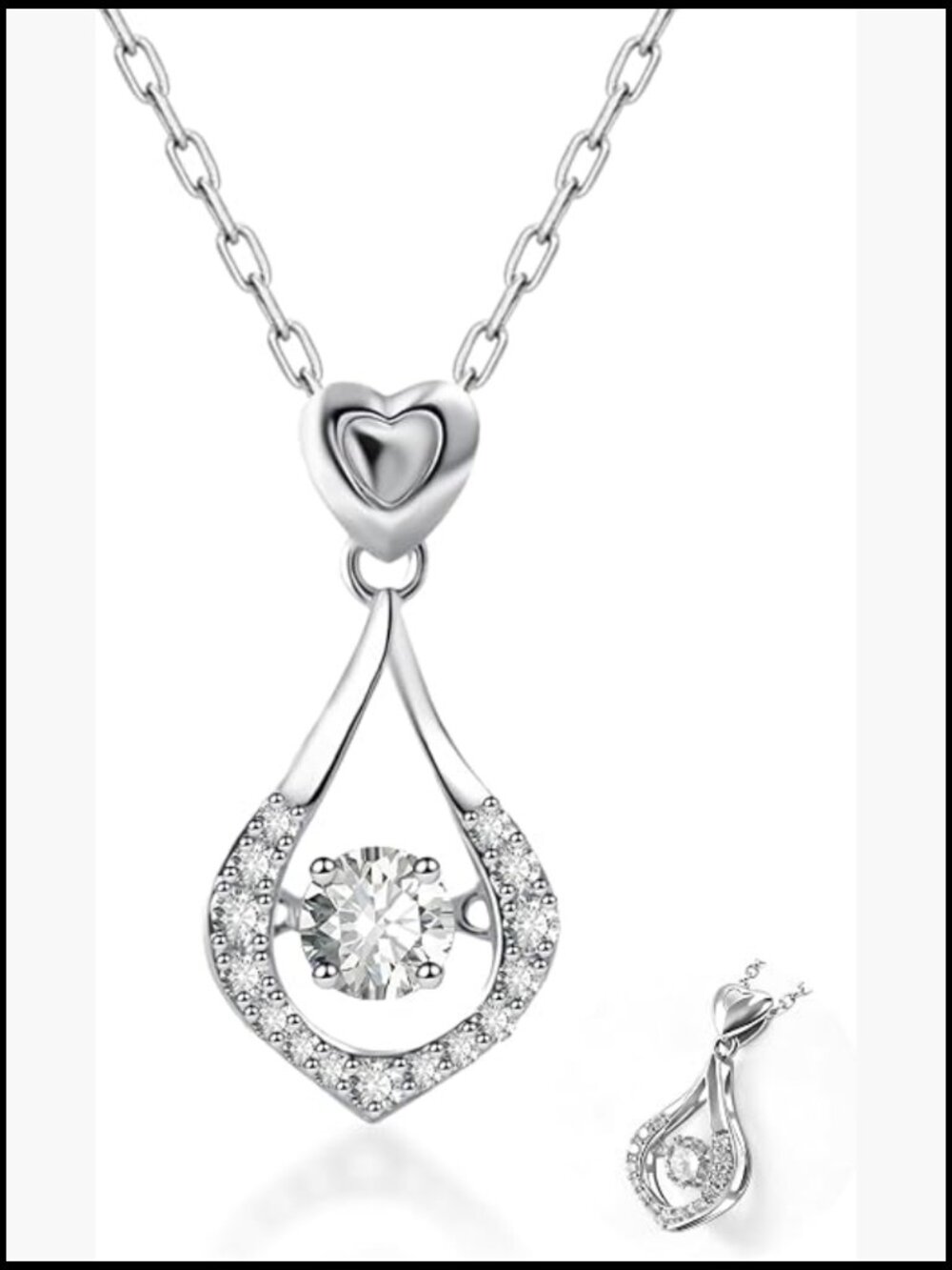 Moissanite Dancing Stone Pendant Necklace Women VVS 0.62ct Teardrop Heart